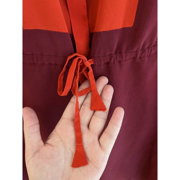 Fossil Red Orange Maroon Color Block 100% Silk Shift‎ Dress Size XS - Picture 6 of 6